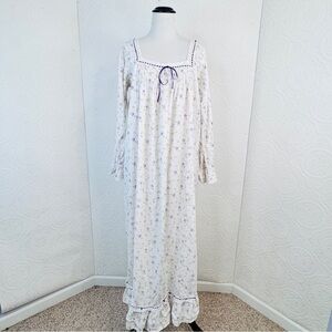 Vntg The 1 For U Nightgown Women sz XL White Purple Floral Cottagecore Prairie